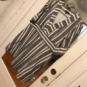 BR Banana Republic striped ramie cotton mini dress size 18 with pockets!